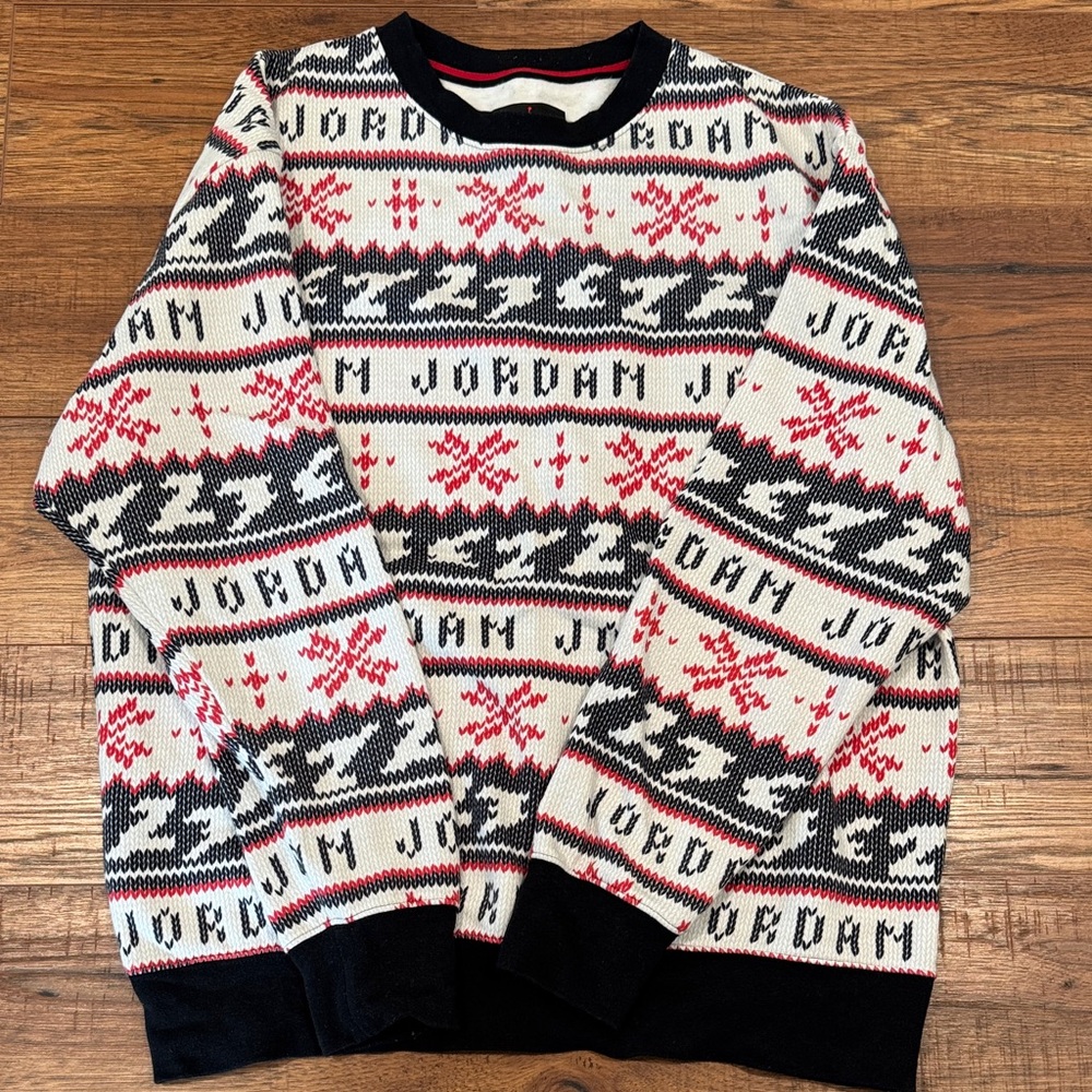 Jordan Men's Festive Black, White, and Red Crewneck Sweater sz: Large